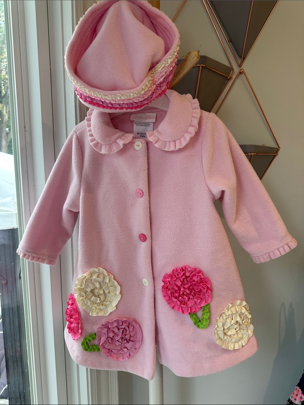 BONNIE BABY SET Pink Floral Fleece Toddler Baby Coat Jacket Matching Hat 18M